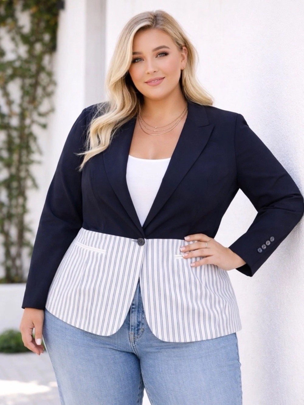 Tanya Taylor Blazer Womens 22 Navy Blue Striped Darwin‎ Coastal Nautical
Preppy